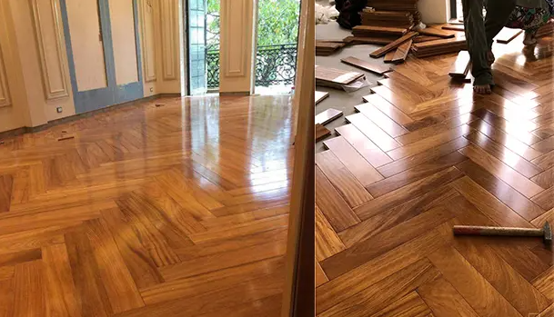 Sàn gỗ đỏ tự nhiên  xương cá